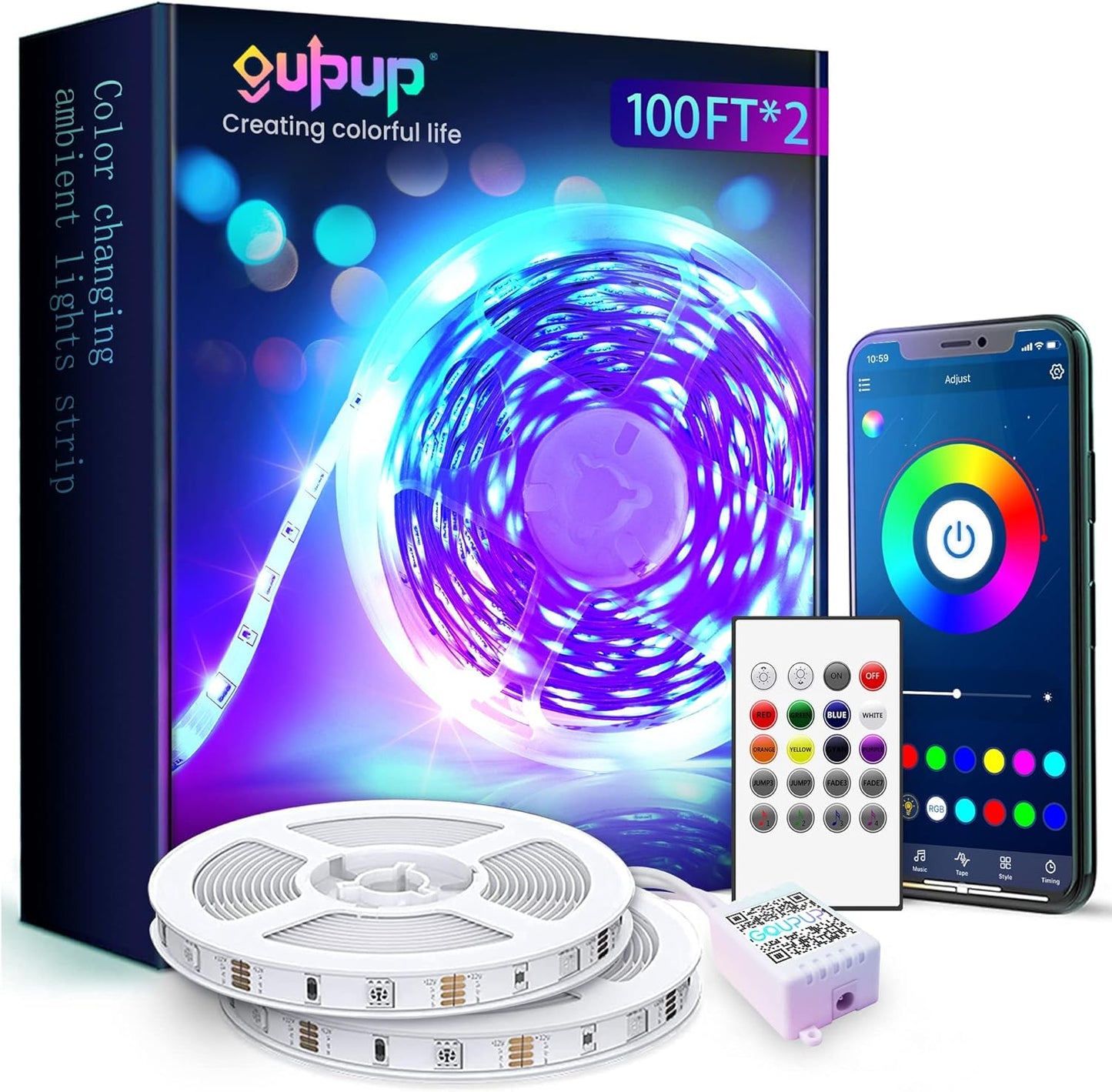 50 FT LED Strip Lights,Bluetooth LED Lights for Bedroom, Color Changing Light Strip with Music Sync, Phone Controller and IR Remote(App+Remote +Mic)